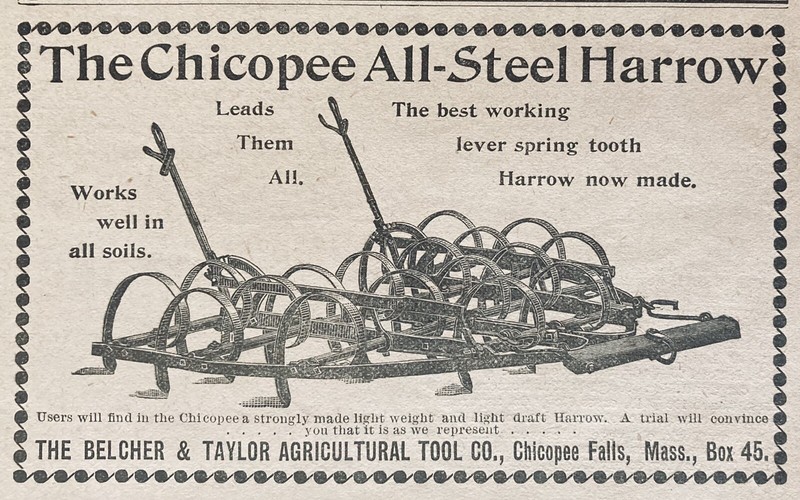 1896 AD(XH45)~BELCHER & TAYLOR AG. TOOL CO. CHICOPEE FALLS, MA. ALL-STEEL HARROW