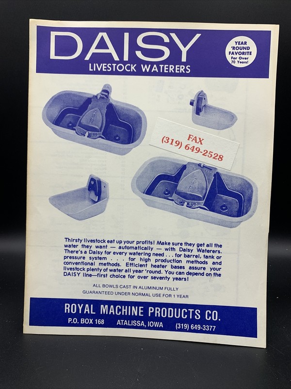 Vintage Daisy Livestock Waterers brochure-Royal Machine Company-Atalissa Iowa
