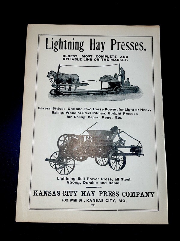ORIGINAL 1907 Lightning Hay Presses Farm Implement Advertising – Kansas City