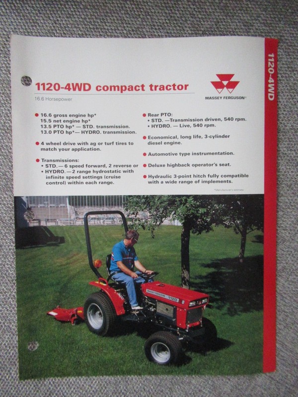 Massey Ferguson MF 1120 4WD Compact Tractor Specification Data Sheet Brochure