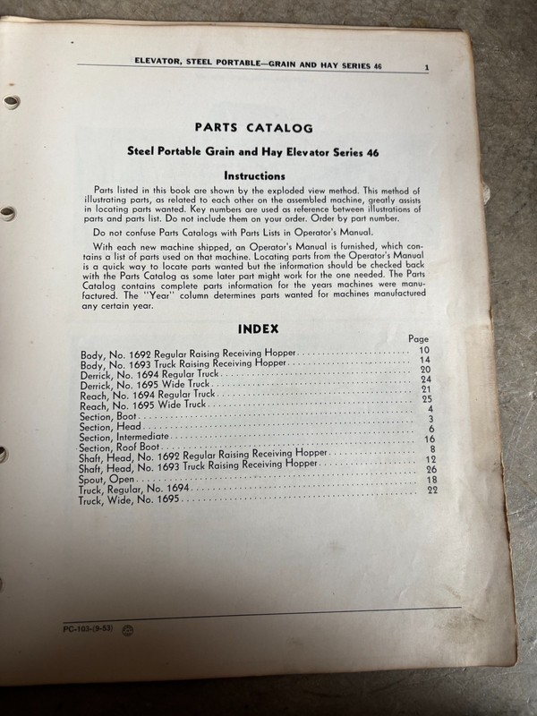 John Deere Series 46 Grain & Hay Elevator Book Manual AMIL26