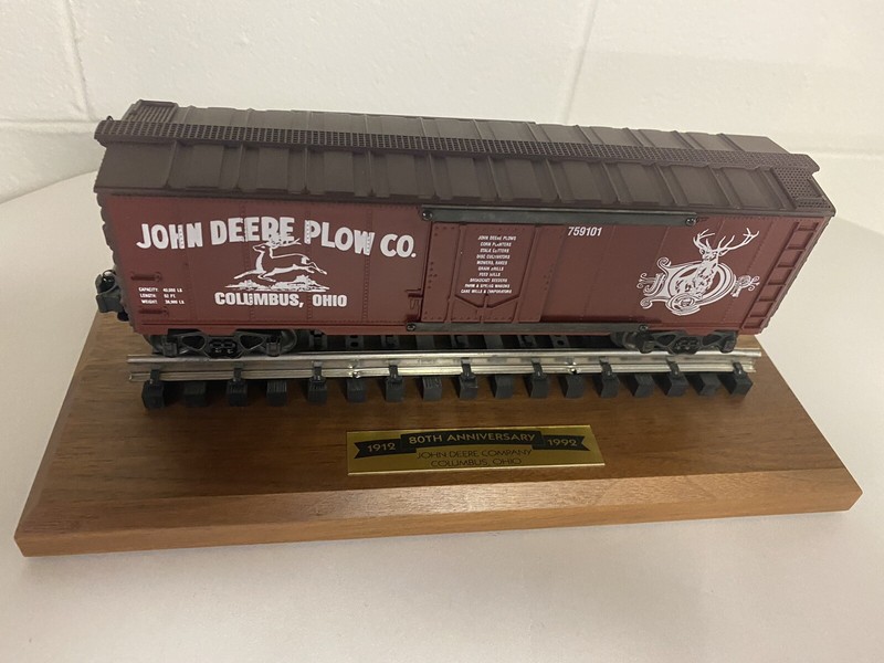 John Deere Plow Company 80th Anniversary Railroad Boxcar With Wood Base & plaque