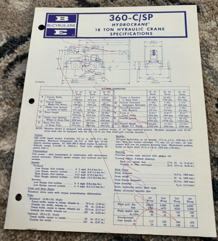 Bucyrus Erie 360-C/SP Hydrocrane Hydraulic Crane Specification Brochure AMIL25
