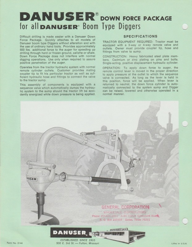 Danuser Diggers Post Hole Digger Showroom Sales Brochure Model F8 & 8700 gallery