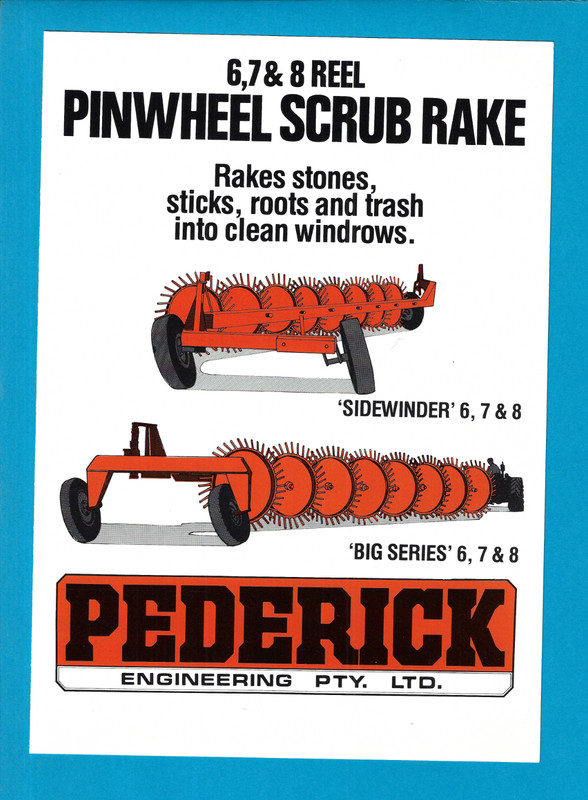 PEDERICK 6,7 & 8 PINWHEEL SCRUB RAKE 4 PAGE BROCHURE PLUS BONUS FLYER