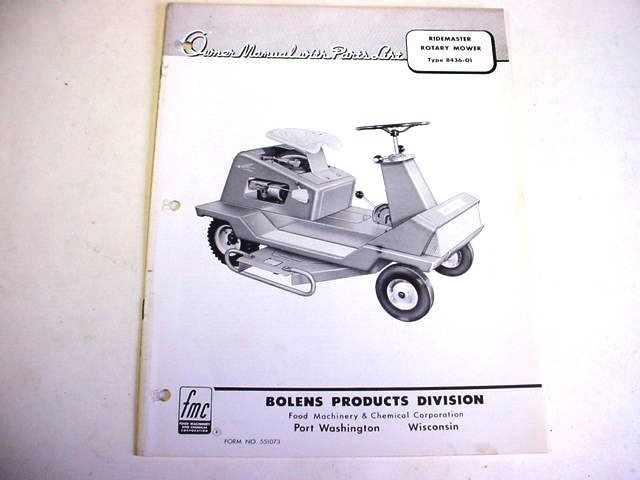 Bolens Lawn & Garden Ridemaster Owner Manual & Parts List Manual