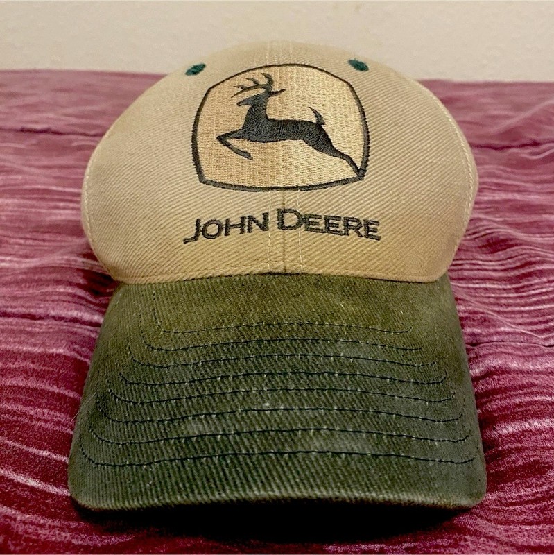 John Deere Tan Green Adjustable Hat Snapback 100% Cotton