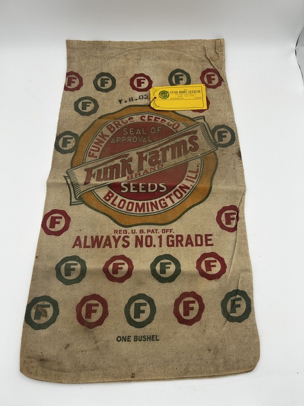 Vintage “FUNK FARMS” Seeds; Bloomington,IL.;Cloth Advertising Sack Bag