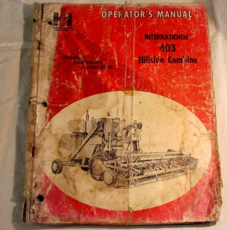 VINTAGE INTERNATIONAL HARVESTER 403 Hillside Combine Owner Operator Manual Parts