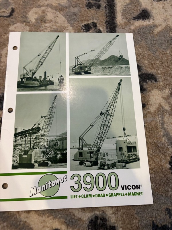 Manitowoc 3900 Vicon Crane Dragline Clamshell Magnet Brochure AMIL25