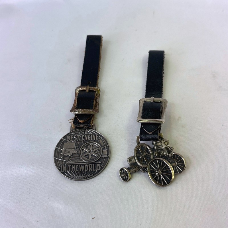 Vintage Waterloo Gas Engine & Eagle Mfg Co Tractor Watch Fobs Leather Straps 2pc