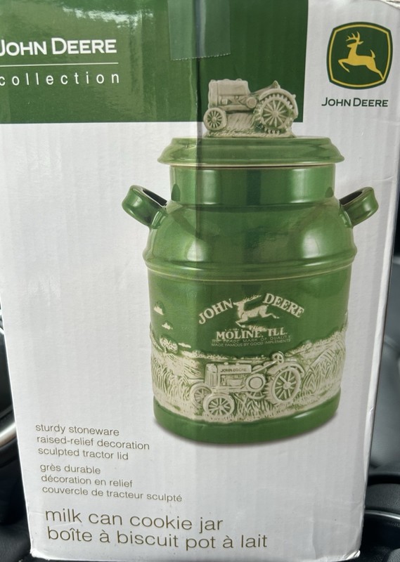 John Deere Milk Can Stoneware Vintage Tractor Cookie Jar 6934 Brand New In box gallery