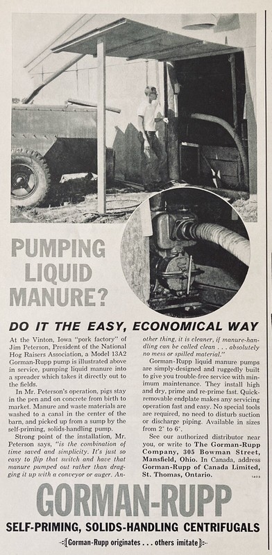 1965 AD.(XH48)~GORMAN-RUPP CO. MANSFIELD, OHIO. MODEL 13A2 LIQUID MANURE PUMP