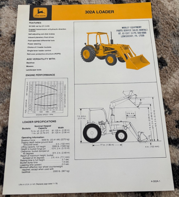 John Deere 302A Tractor Loader For 1981 Brochure CWPA26