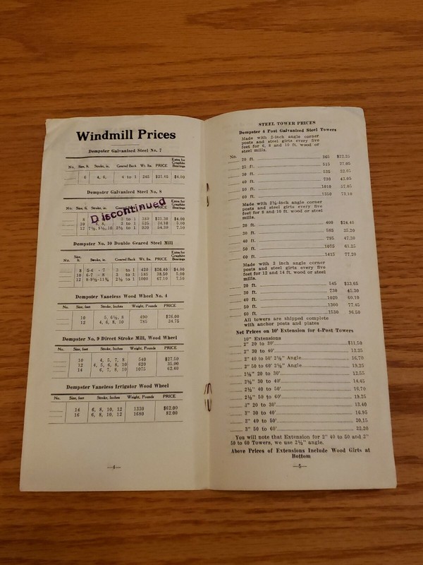 Dempster Mill Mfg Windmill Steel Towers Price List 1916 Beatrice NE Nebr gallery