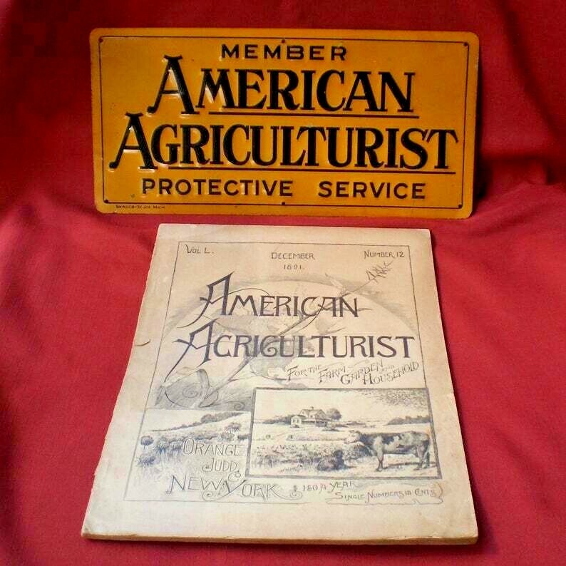 Antique American Agriculturist License Plate and Rare Magazine-1800’s