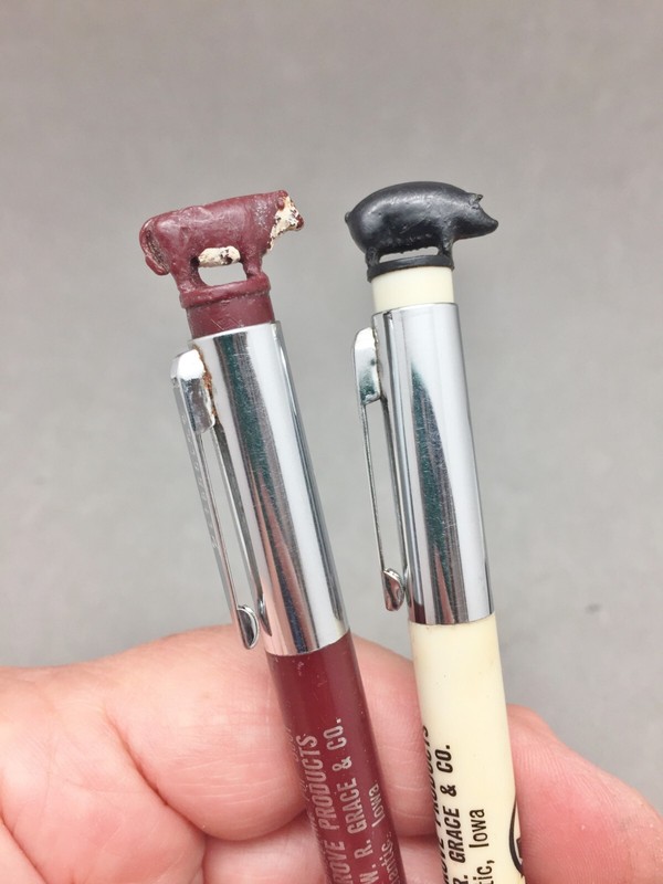 Swine Beef Feed Advertising Pen Lot 2 Pig Cow Topper W.R Grace Atlantic Iowa gallery