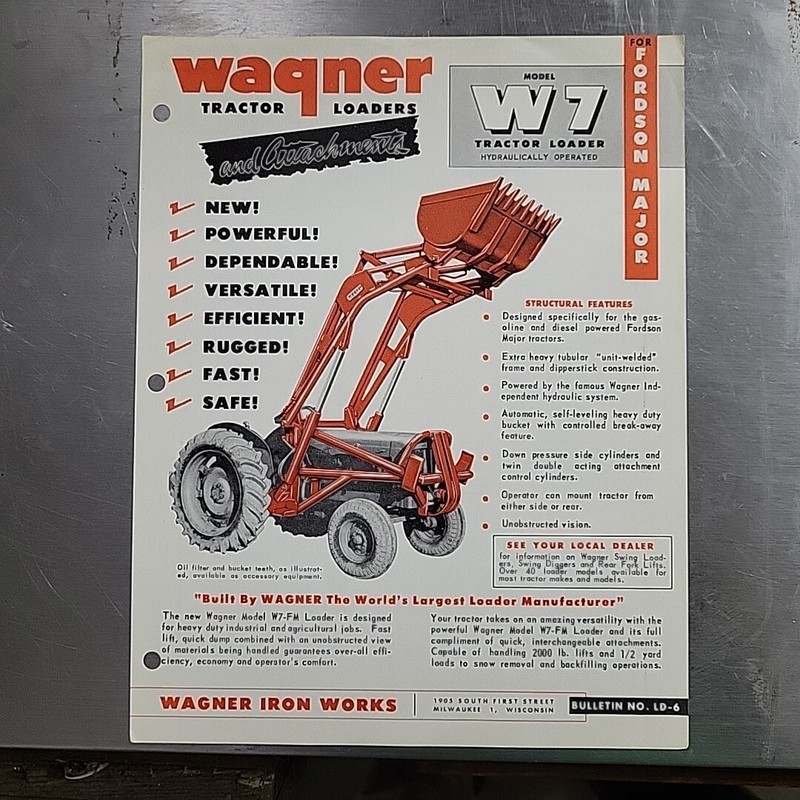 1950s WAGNER W7 Tractor Loader For Fordson Major Tractors Brochure