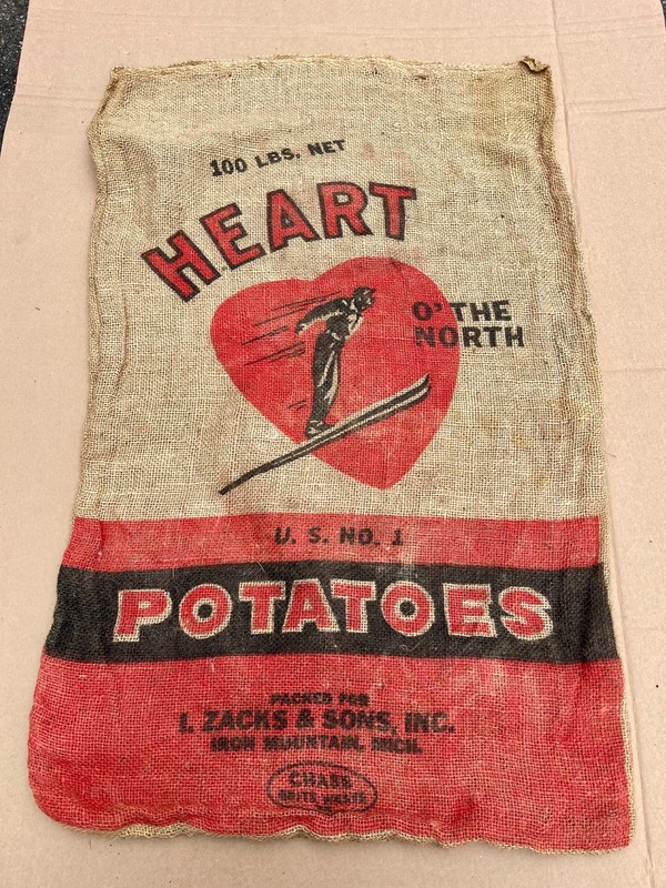 Vintage Heart O’ The North Potatoes Sack I. Zacks & Sons Iron Mountain Michigan