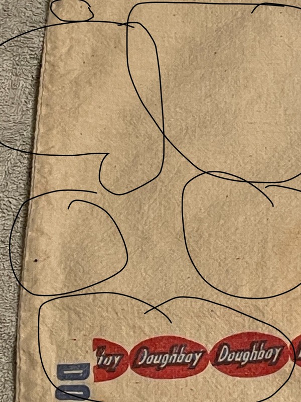 Vintage Doughboy Foods Cloth Feed Bag (Read) Red and Blue Bag gallery