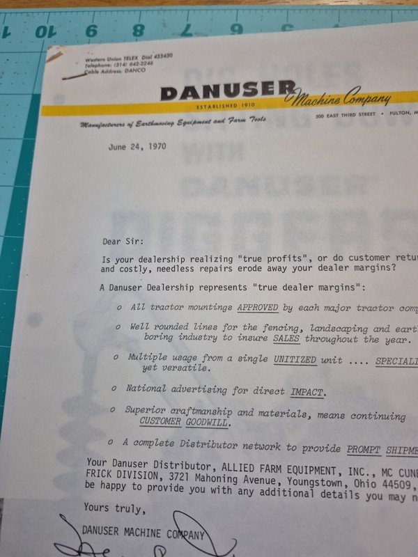 1970 DANUSER Tractor Attachments Brochure Diggers, Post Driver, Scoop, Etc gallery