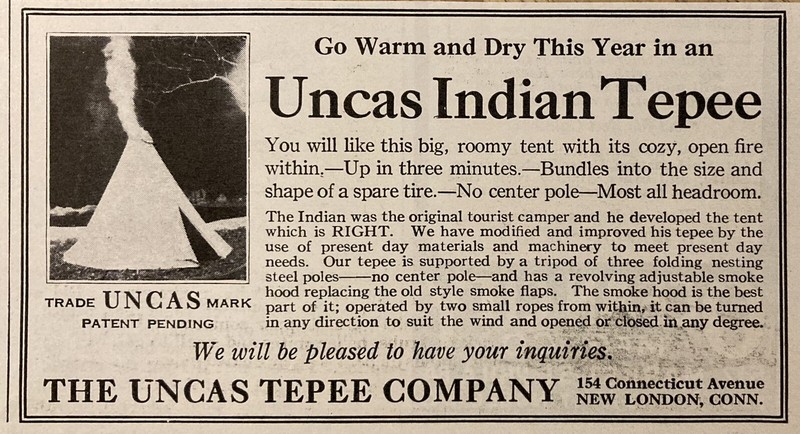 1924 AD(XF6)~UNCAS TEPEE CO. NEW LONDON, CONN. UNCAS INDIAN TEPEE