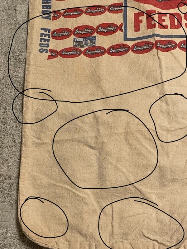 Vintage Doughboy Foods Cloth Feed Bag (Read) Red and Blue Bag gallery