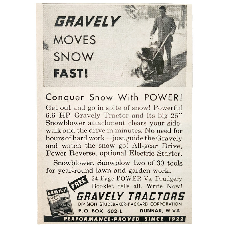 1961 Gravely Tractors Snow Blower Advertisement Vintage Agriculture DWF28