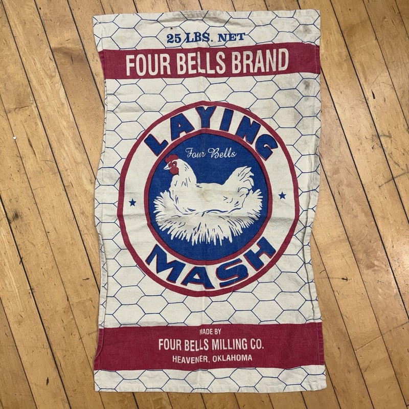Vintage Inspired Laying Mash Four Bells Brand Seeds Seed Hand Towel Bag Sack