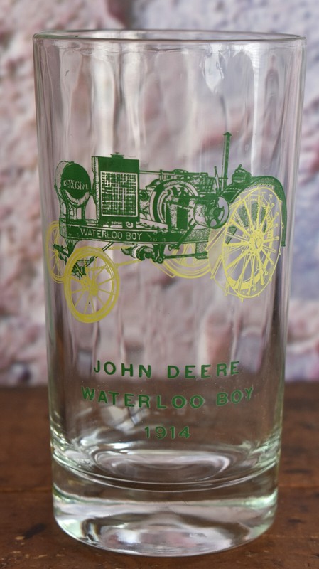 Vintage John Deere JD 1914 Waterloo Boy FARM Tractor Advertising Glass