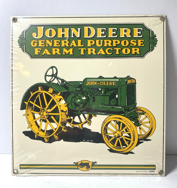 Vtg 1995 John Deere Sign by Ande Rooney Porcelain Advertising Metal 10″ x 10 New