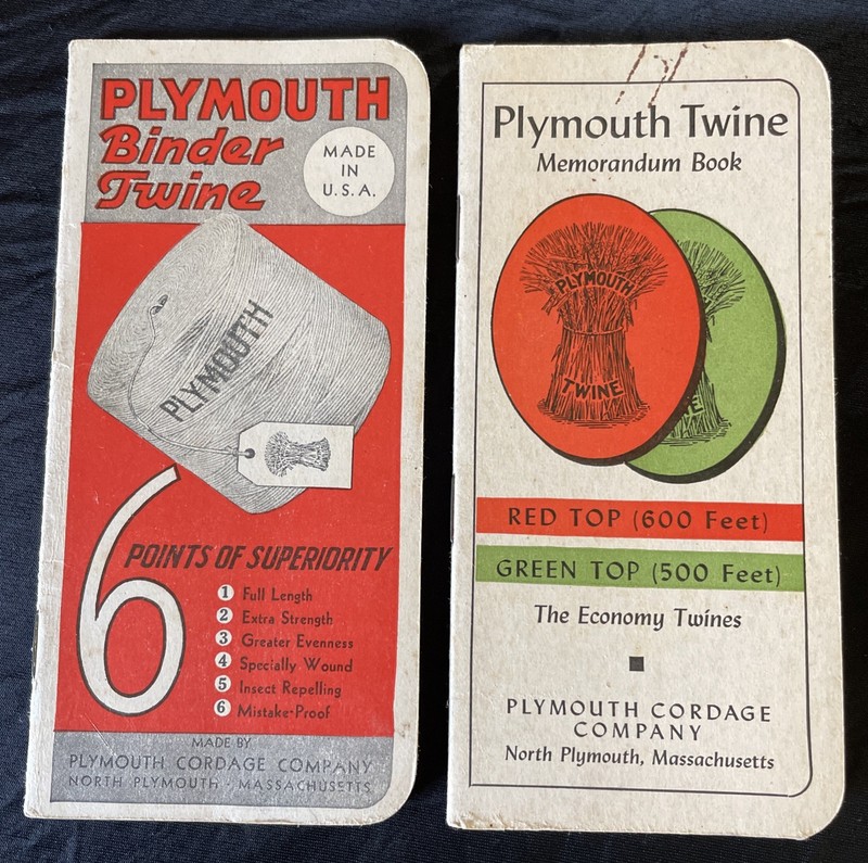 Set Of 2: 1938/39 & 1940/41 Plymouth Binder Twine Cordage Co. Pocket Note Books