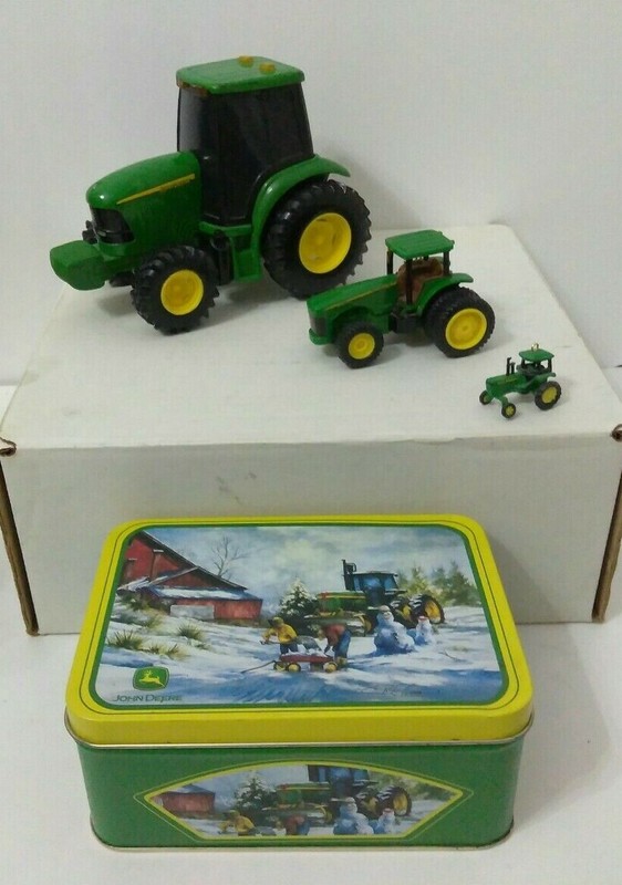 LOT OF John Deere Tractor’s and Collectible Tin 4 items