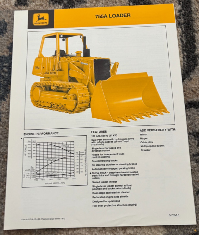 John Deere 755A Crawler Loader For 1983 Brochure CWPA26