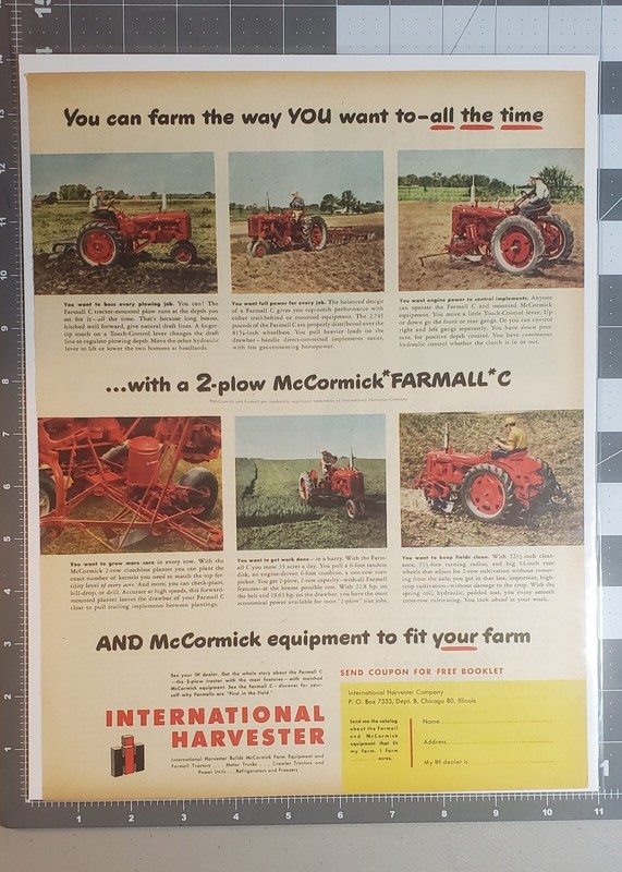 Vintage McCormick Farmall C and McCormick Equipment Magazine Ad